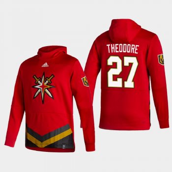 Men's Vegas Golden Knights Shea Theodore #27 2021 Reverse Retro Authentic Pullover Special Edition Red Hoodie