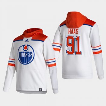 Men's HoodieMen's Edmonton Oilers Gaetan Haas #91 2021 Reverse Retro Authentic Pullover Special Edition White Hoodie