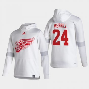 Men's HoodieMen's Detroit Red Wings Jon Merrill #24 2021 Reverse Retro Authentic Pullover Special Edition White Hoodie