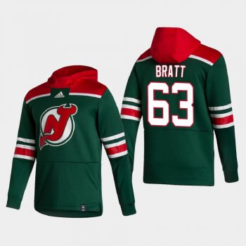 Men's New Jersey Devils Jesper Bratt #63 2021 Reverse Retro Authentic Pullover Special Edition Green Hoodie