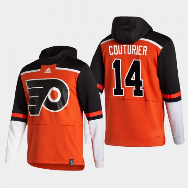 Men's Philadelphia Flyers Sean Couturier #14 2021 Reverse Retro Authentic Pullover Special Edition Orange Hoodie