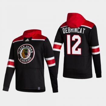 Men's Chicago Blackhawks Alex DeBrincat #12 2021 Reverse Retro Authentic Pullover Black Hoodie