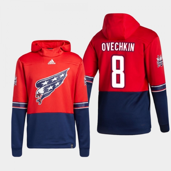 Men's Washington Capitals Alexander Ovechkin #8 2021 Reverse Retro Authentic Pullover Special Edition Red Hoodie