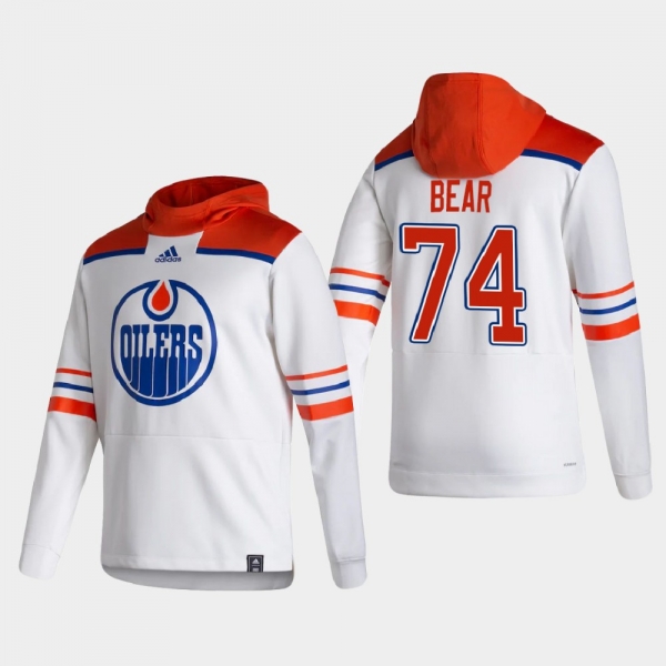 Men's Edmonton Oilers Ethan Bear #74 2021 Reverse Retro Authentic Pullover Special Edition White Hoodie