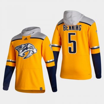 Men's Nashville Predators Matt Benning #5 2021 Reverse Retro Authentic Pullover Special Edition Gold Hoodie