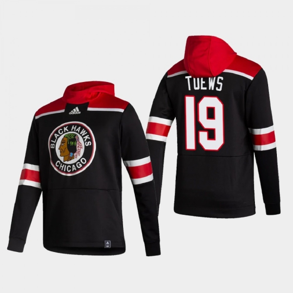 Men's Chicago Blackhawks Jonathan Toews #19 2021 Reverse Retro Authentic Pullover Black Hoodie