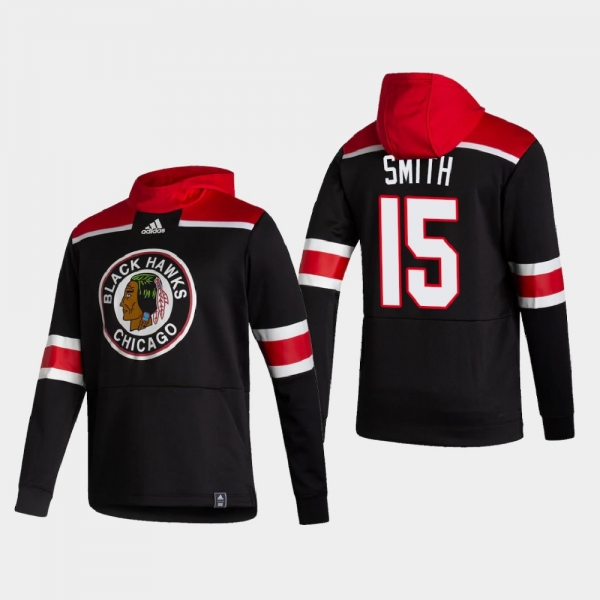 Men's Chicago Blackhawks Zack Smith #15 2021 Reverse Retro Authentic Pullover Black Hoodie