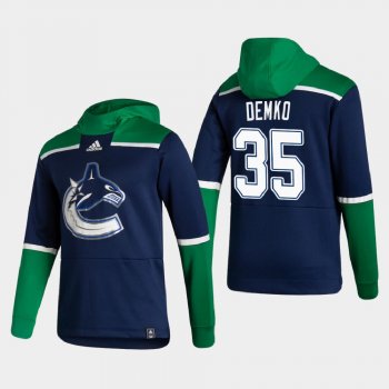 Men's Vancouver Canucks Thatcher Demko #35 2021 Reverse Retro Authentic Pullover Special Edition Navy Hoodie