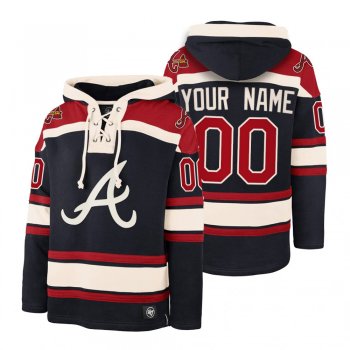 Atlanta Braves Custom Navy Legacy Vintage Hockey Lacer Hoodie