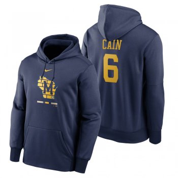 Milwaukee Brewers Lorenzo Cain Navy Legacy Performance Pullover Hoodie