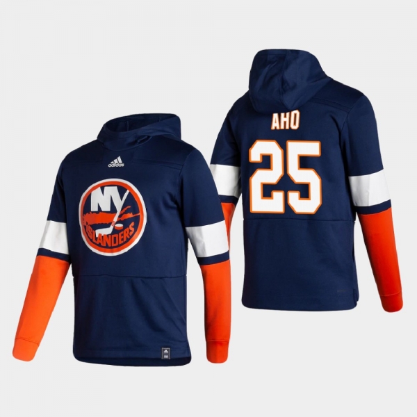 Men's New York Islanders Sebastian Aho #25 2021 Reverse Retro Authentic Pullover Special Edition Blue Hoodie