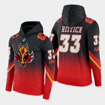 Calgary Flames David Rittich #33 2021 Reverse Retro Gradient Pullover Red Black Hoodie