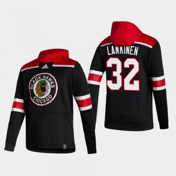 Men's Chicago Blackhawks Kevin Lankinen #32 2021 Reverse Retro Authentic Pullover Special Edition Black Hoodie