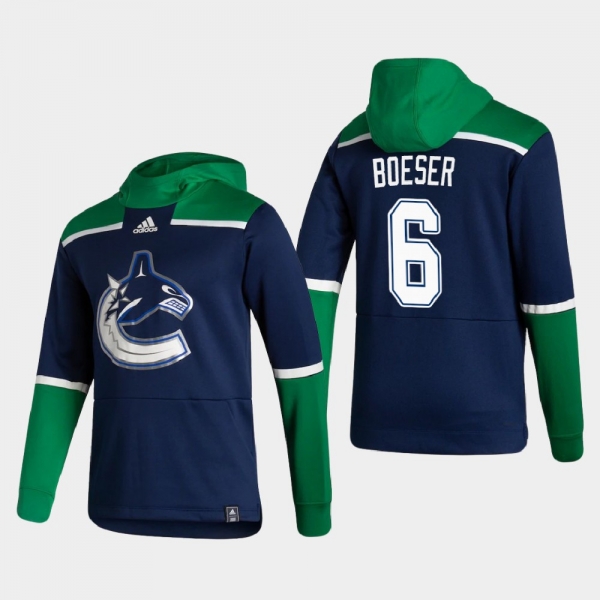 Men's Vancouver Canucks Brock Boeser #6 2021 Reverse Retro Authentic Pullover Special Edition Navy Hoodie