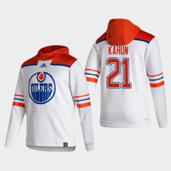 Men's Edmonton Oilers Dominik Kahun #21 2021 Reverse Retro Authentic Pullover Special Edition White Hoodie