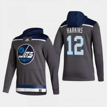 Men's Winnipeg Jets Jansen Harkins #12 2021 Reverse Retro Authentic Pullover Special Edition Gray Hoodie