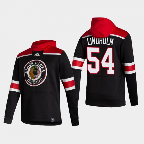 Men's Chicago Blackhawks Anton Lindholm #54 2021 Reverse Retro Authentic Pullover Black Hoodie