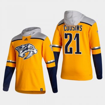 Men's Nashville Predators Nick Cousins #21 2021 Reverse Retro Authentic Pullover Special Edition Gold Hoodie