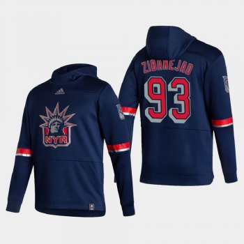 Men's New York Rangers Mika Zibanejad #93 2021 Reverse Retro Authentic Pullover Special Edition Navy Hoodie