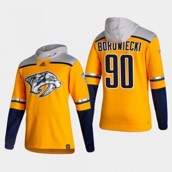 Men's Nashville Predators Mark Borowiecki #90 2021 Reverse Retro Authentic Pullover Special Edition Gold Hoodie