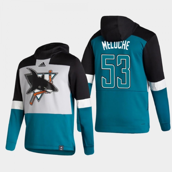 Men's HoodieMen's San Jose Sharks Nicolas Meloche #53 2021 Reverse Retro Authentic Pullover Special Edition Gray Hoodie