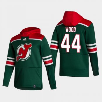 Men's New Jersey Devils Miles Wood #44 2021 Reverse Retro Authentic Pullover Special Edition Green Hoodie