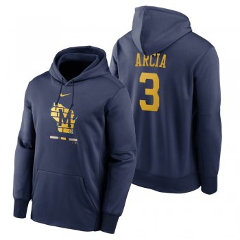 Milwaukee Brewers Orlando Arcia Navy Legacy Performance Pullover Hoodie