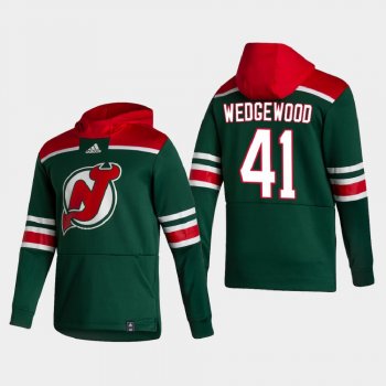 Men's New Jersey Devils Scott Wedgewood #41 2021 Reverse Retro Authentic Pullover Special Edition Green Hoodie