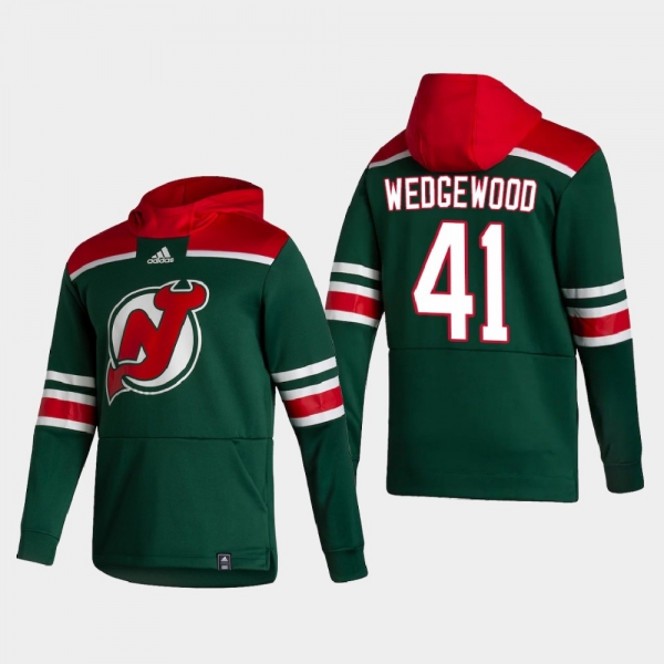 Men's New Jersey Devils Scott Wedgewood #41 2021 Reverse Retro Authentic Pullover Special Edition Green Hoodie