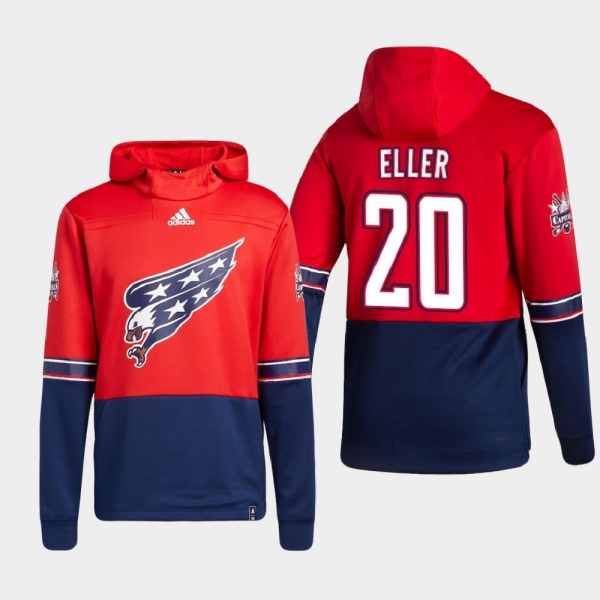 Men's Washington Capitals Lars Eller #20 2021 Reverse Retro Authentic Pullover Special Edition Red Hoodie