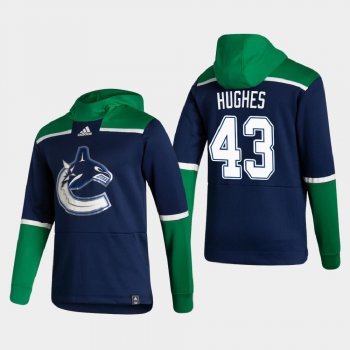 Men's Vancouver Canucks Quinn Hughes #43 2021 Reverse Retro Authentic Pullover Special Edition Navy Hoodie