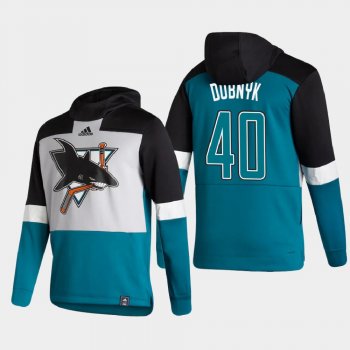 Men's San Jose Sharks Devan Dubnyk #40 2021 Reverse Retro Authentic Pullover Special Edition Teal Hoodie