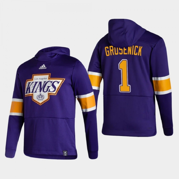 Men's Los Angeles Kings Troy Grosenick #1 2021 Reverse Retro Authentic Pullover Special Edition Purple Hoodie