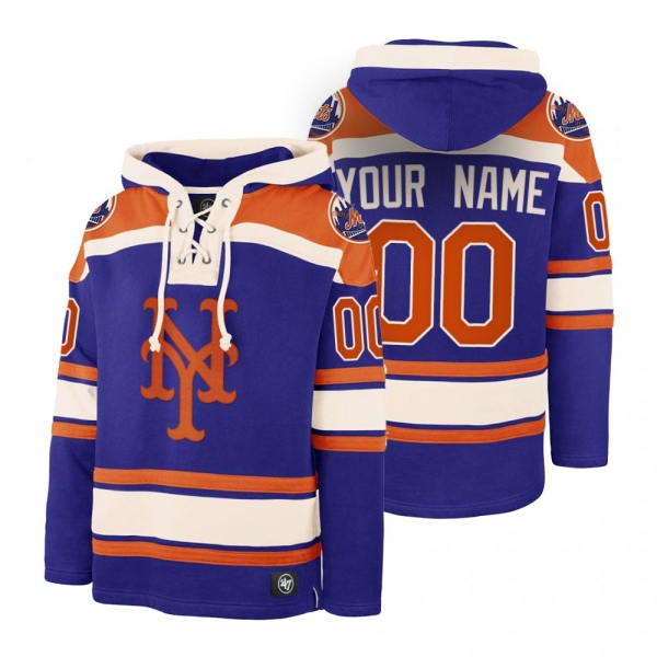 New York Mets Custom Royal Legacy Vintage Hockey Lacer Hoodie