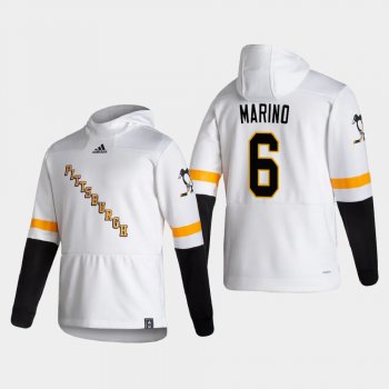 Men's Pittsburgh Penguins John Marino #6 2021 Reverse Retro Authentic Pullover Special Edition White Hoodie