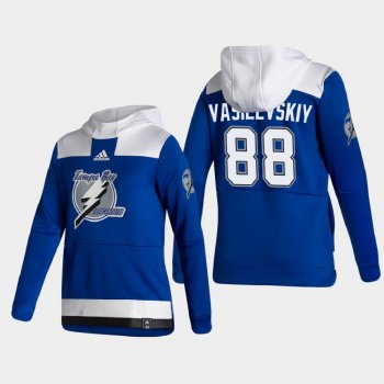 Men's Tampa Bay Lightning Andrei Vasilevskiy #88 2021 Reverse Retro Authentic Pullover Special Edition Blue Hoodie