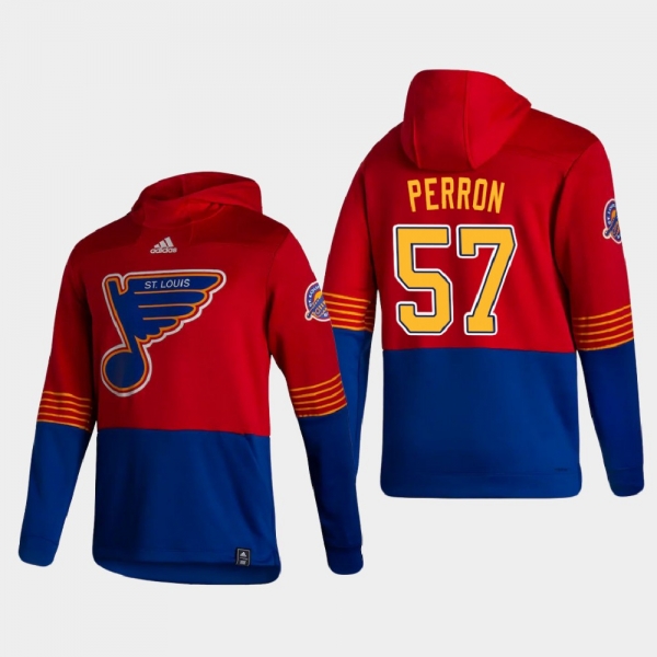 Men's St. Louis Blues David Perron #57 2021 Reverse Retro Authentic Pullover Special Edition Red Hoodie