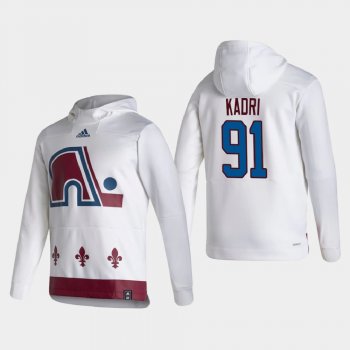 Men's Colorado Avalanche Nazem Kadri #91 2021 Reverse Retro Authentic Pullover Special Edition White Hoodie