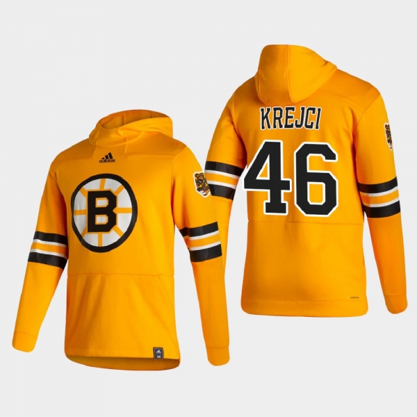 Men's Boston Bruins David Krejci #46 2021 Reverse Retro Authentic Pullover Special Edition Gold Hoodie