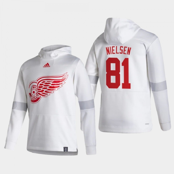 Men's Detroit Red Wings Frans Nielsen #81 2021 Reverse Retro Authentic Pullover Special Edition White Hoodie