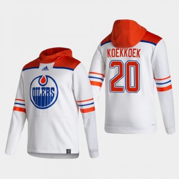 Men's Edmonton Oilers Slater Koekkoek #20 2021 Reverse Retro Authentic Pullover Special Edition White Hoodie