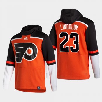 Men's Philadelphia Flyers Oskar Lindblom #23 2021 Reverse Retro Authentic Pullover Special Edition Orange Hoodie