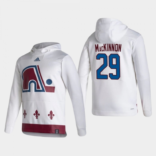 Men's HoodieMen's Colorado Avalanche Nathan MacKinnon #29 2021 Reverse Retro Authentic Pullover Special Edition White Hoodie