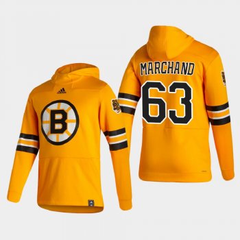 Men's Boston Bruins Brad Marchand #63 2021 Reverse Retro Authentic Pullover Special Edition Gold Hoodie