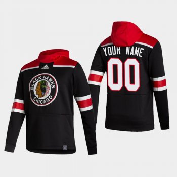 Men's Chicago Blackhawks Custom #00 2021 Reverse Retro Authentic Pullover Black Hoodie