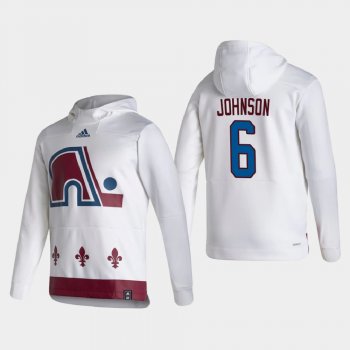 Men's Colorado Avalanche Erik Johnson #6 2021 Reverse Retro Authentic Pullover Special Edition White Hoodie