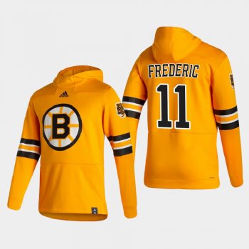 Men's HoodieMen's Boston Bruins Trent Frederic #11 2021 Reverse Retro Authentic Pullover Special Edition Gold Hoodie