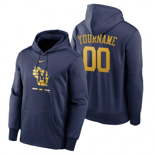 Milwaukee Brewers Custom Navy Legacy Performance Pullover Hoodie