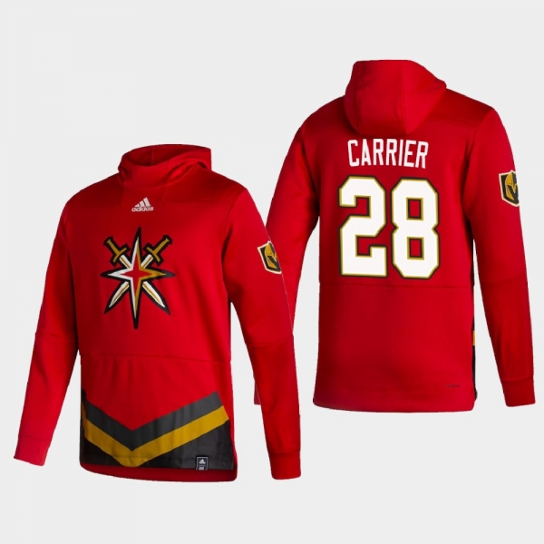 Men's Vegas Golden Knights William Carrier #28 2021 Reverse Retro Authentic Pullover Special Edition Red Hoodie