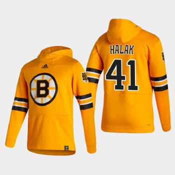 Men's Boston Bruins Jaroslav Halak #41 2021 Reverse Retro Authentic Pullover Special Edition Gold Hoodie